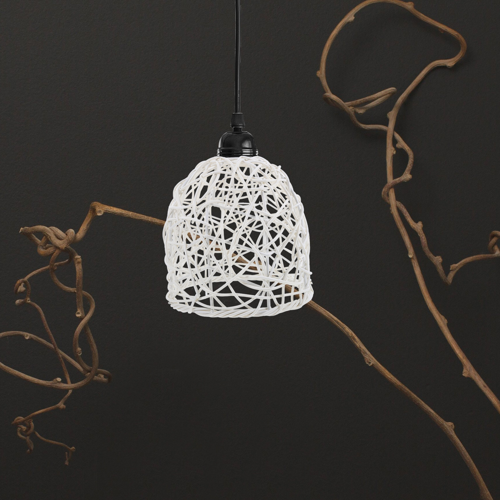 Wicker Pendant Shade - Rattan Abajur E27 Rustik Dokuma Asılı