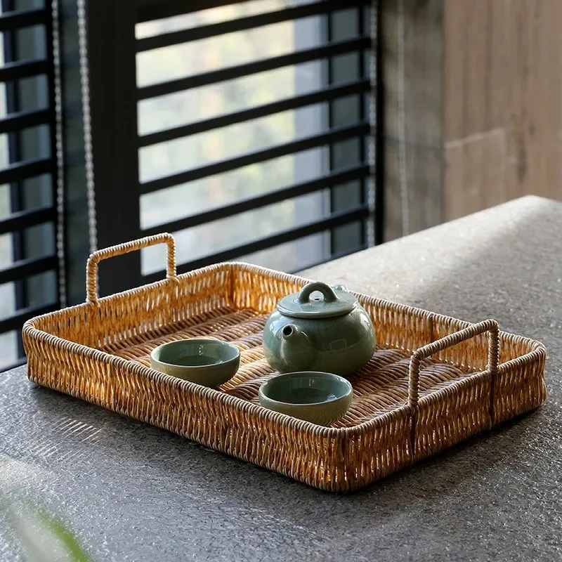 Rattan Tray Handle - Plastik Saklama Tepsisi Saplı Taklit Rattan