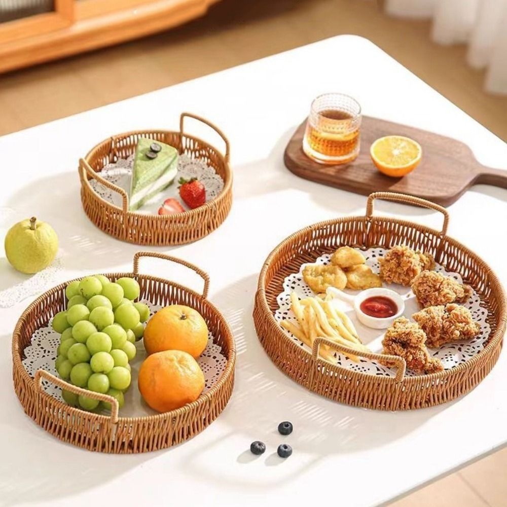 Rattan Tray Handle - Büyük Kapasiteli Taklit Rattan Saklama Sepeti