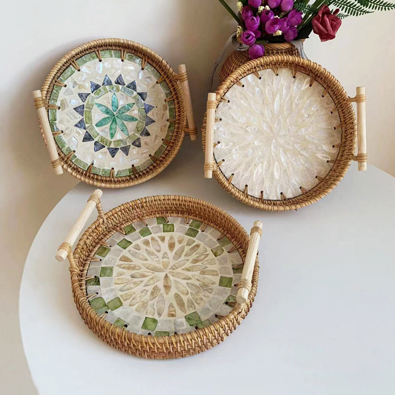 Rattan Tray Handle - Vintage el yapımı Rattan dokuma tepsi