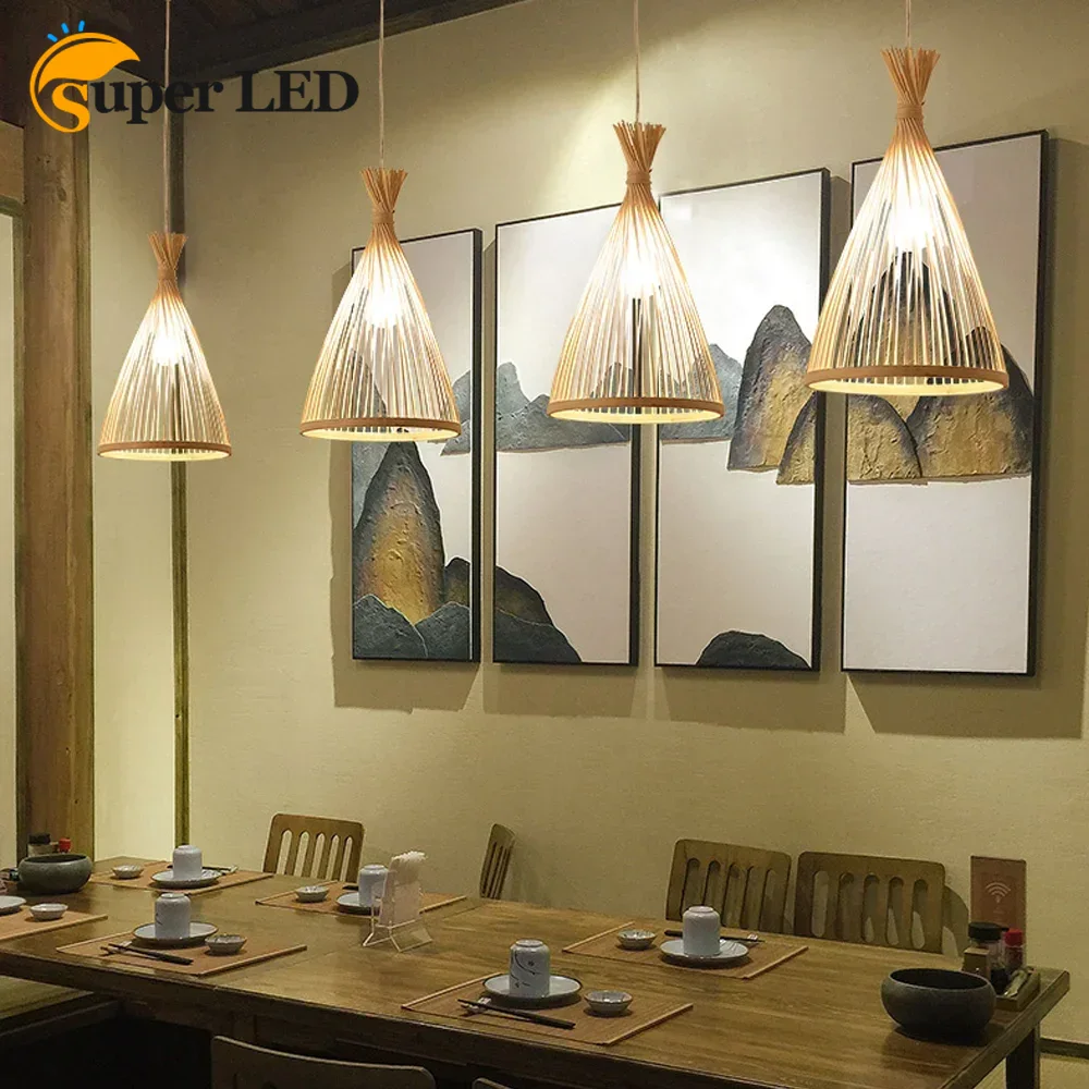 Wicker Pendant Shade - Japon avize doğal bambu Rattan LED