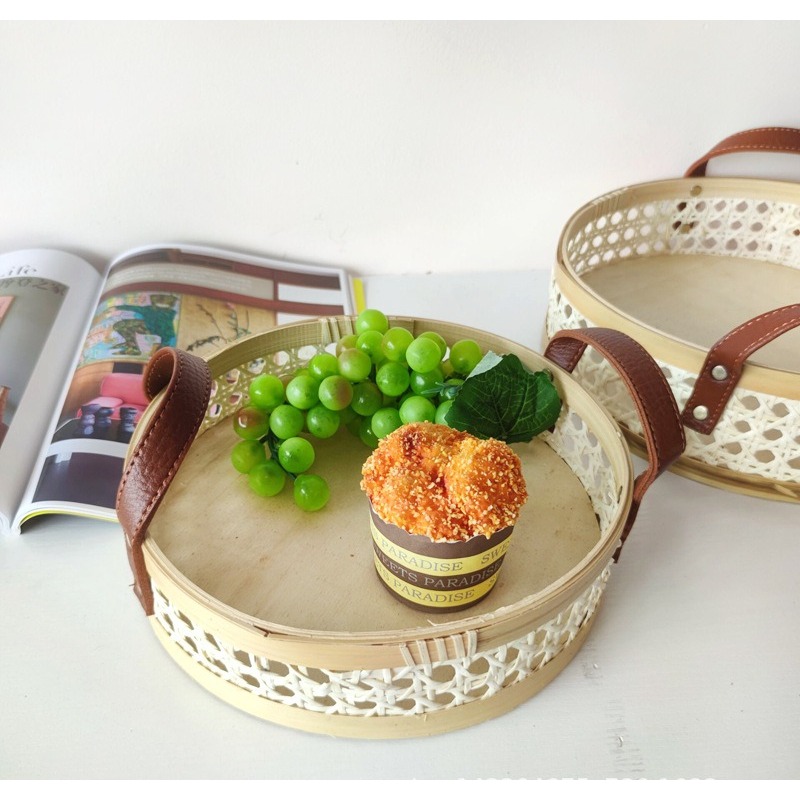 Rattan Tray Handle - El yapımı retro İskandinav rattan tepsi