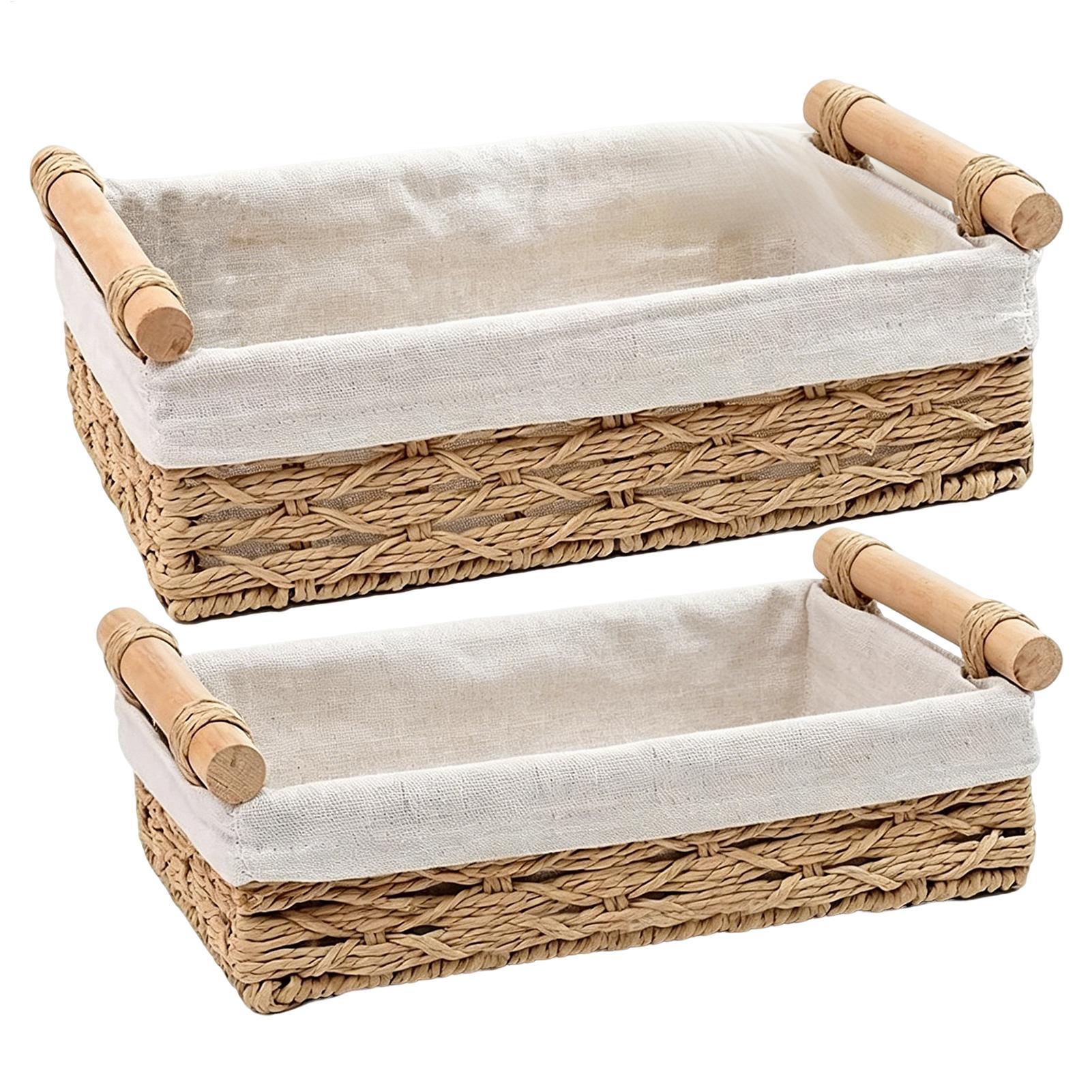 Rattan Tray Handle - Kulplu ve Astarlı Saklama Sepeti, Masaüstü