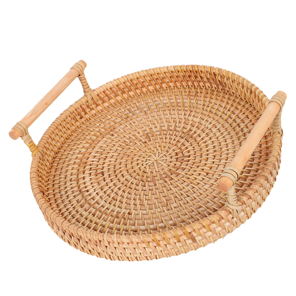Rattan Tray Handle - 32Cm Yuvarlak El Yapımı Rattan Tepsi