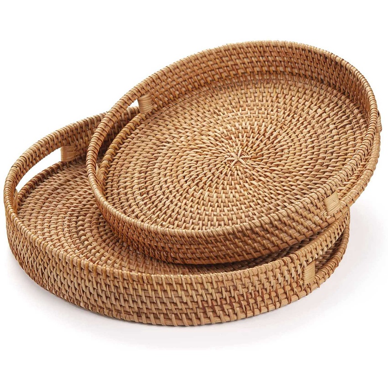 Rattan Tray Handle - Yuvarlak Rattan Servis Tepsisi Dekoratif Dokuma