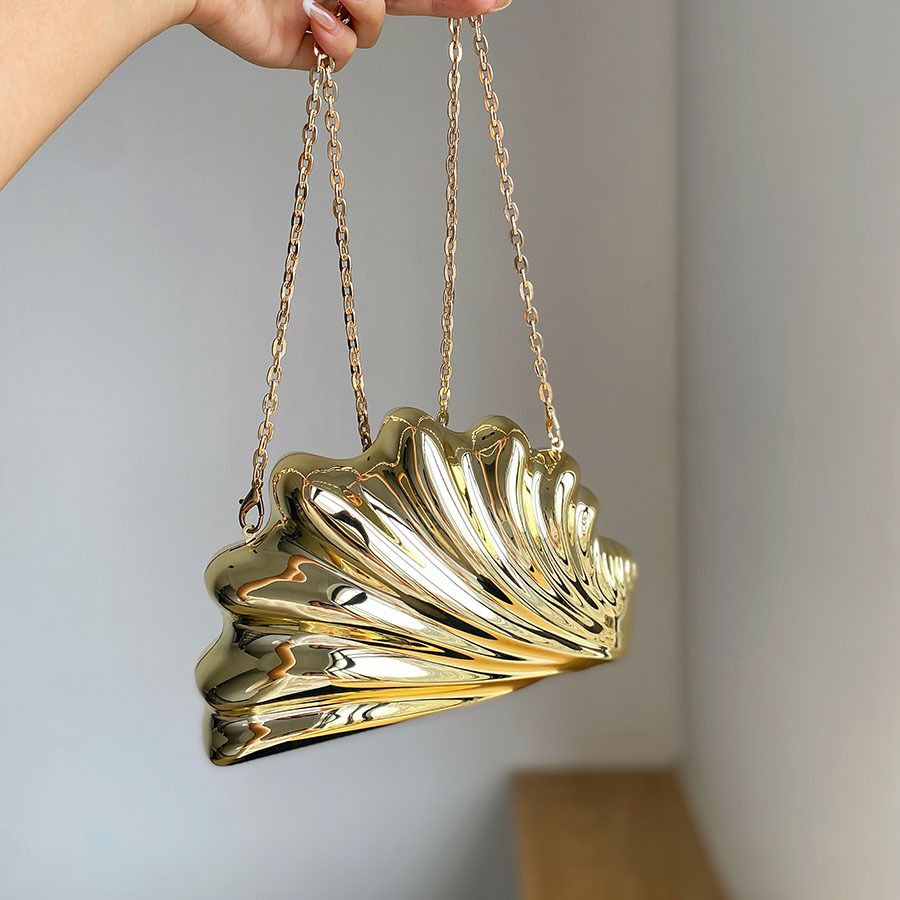Interior Design Gold - Altın Gümüş Abiye Çantası Düzensiz Tasarım