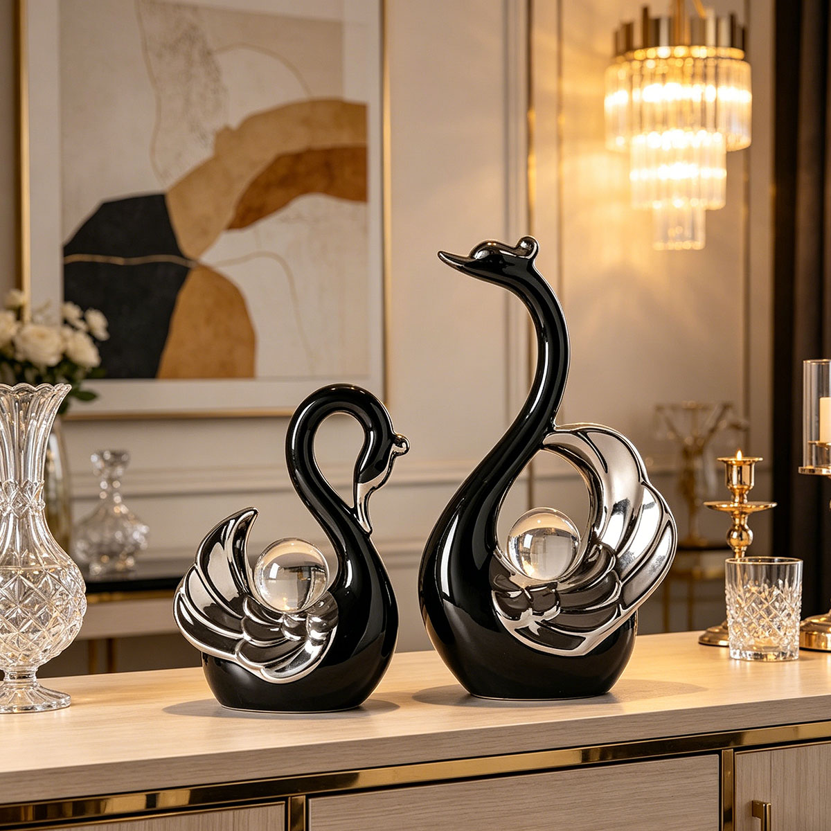 Seramik Kuğu Çifti Süsü Krista - Interior Design Apartment incelemesi ve fiyatı